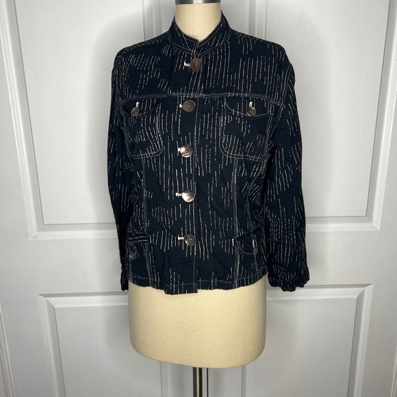 Jackets & Blazers - Chico’s Lightweight Jacket – Size 2 Black and White Stipped Cotton
